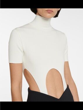 Mugler Cream High-Neck Cutout Bodysuit